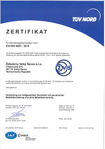 Certificates ŽELEZÁRNY Velký Šenov s.r.o.